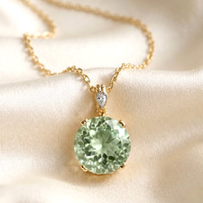 14K Solid Yellow Gold 5Ctw Natural Green Amethyst Gemstone Pendant Necklace 18in