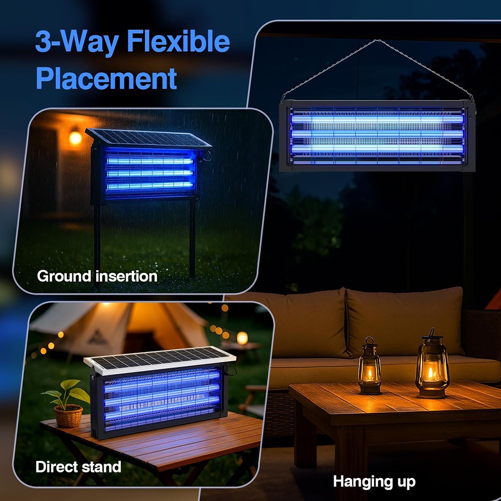 Solar Bug Zapper Outdoor Mosquito Zapper 4500V Waterproof