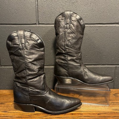Vintage Code West Women s Black Western Slouch Boots Size 7 Made In USA 