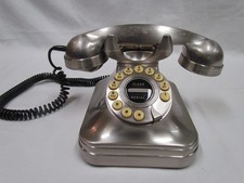 Vintage Grand Phone Corded Push Button With Flash Redial Brushed Metallic Silver