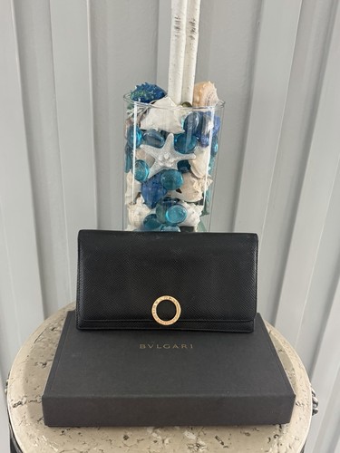 Bulgari Bvlgari Black Leather Wallet On A Chain/Clutch Gold Hardware Excellent