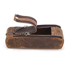 Genuine Leather Zipper Pen Pencil Case Bag Vintage School Stationary Pen Pouch