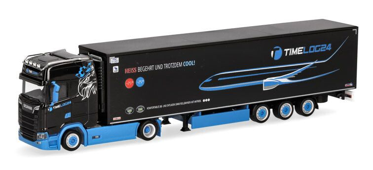 HERPA, SCANIA CS 20 HD 4x2 con rimorchio frigorifero a 3 assi TIMELOG24, 1/87...