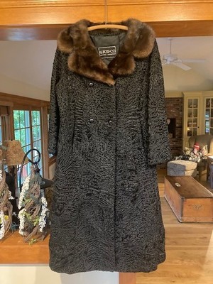 EXCELLENT BLACK SWAKARA LAMB FUR COAT JACKET WOMEN - SIZE MEDIUM