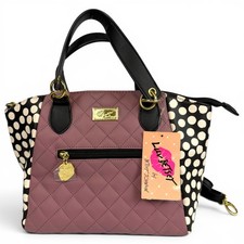 Luv Betsey by Betsey Johnson Kinley Satchel Quilted Mauve Black/White Polkadots