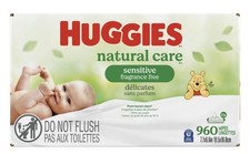15 Flip-Top Packs Huggies Natural Care Sensitive Baby Wipes, Unscented,