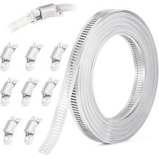 OURU 10FT Hose Clamps,304 Stainless Metal Strapping+8 Fasteners, Silver