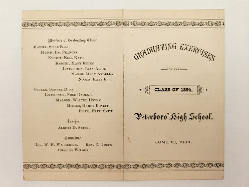 1884 antique PETERBORO nh HIGH SCHOOL GRADUATION program class list