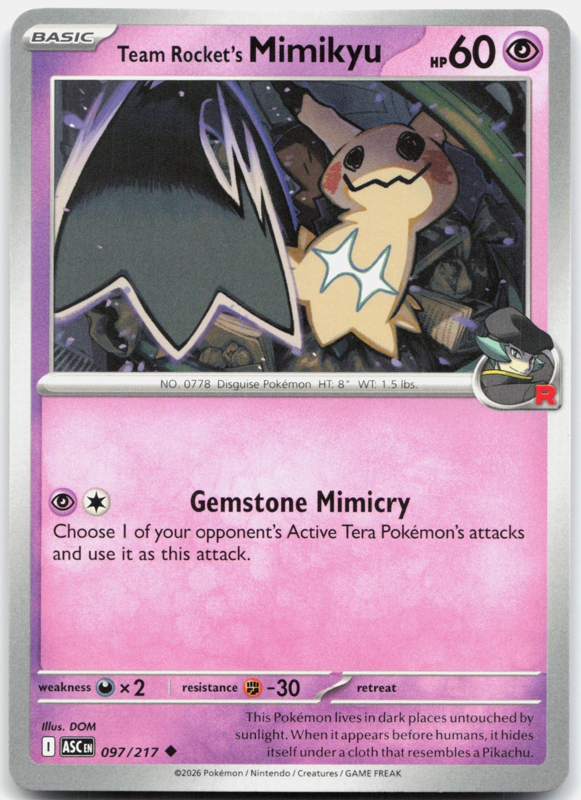 Team Rocket's Mimikyu Uncommon ME: Ascended Heroes 097/217 NM/M Pokemon