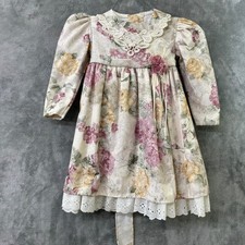 VTG Honey Bee Toddler Dress 3T Cottagecore Floral Lace Collar Prairie USA