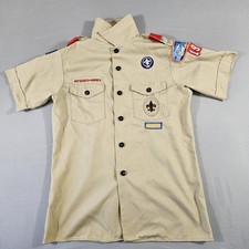 Boys Scouts of America Uniform Shirt Youth Large 14-16 Tan Button Up Patches