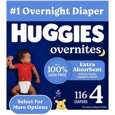 Huggies Overnites Nighttime Diapers Size 4 116 Ct 22-37 lbs FREESHIP