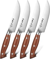 Steak Knife Set of 4,German Stainless Steel Premium Non-Serrated Steak Knife Set