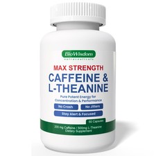 Max Strength Caffeine L Theanine Pills 200mg/500mg - No Jitters Peak Energy...