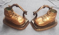 VTG Bronzed Copper Baby Shoes Boots Bookends Nursery Decor 1950's Ornate Heavy