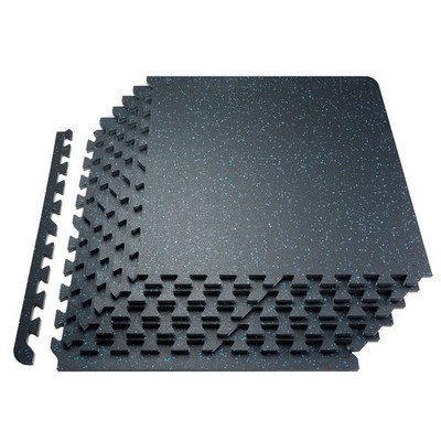 0.56 Inch Thick Gym Floor Mats, 6 Tiles Rubber Top with EVA Foam, 25'' x 25'' Gym