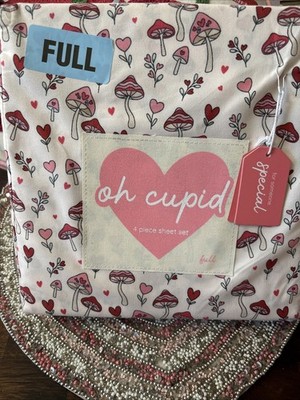 Mushroom and Heart Full Size 4 Piece Sheet Set NEW - Oh Cupid
