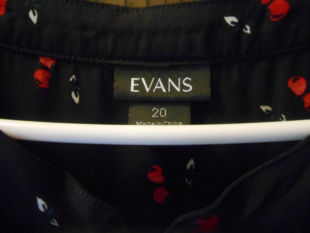 PLUS WOMEN'S EVANS 3/4 ROLL-UP SLEEVE BLACK CHERRY PRINT BLOUSE SIZE 20 View 2