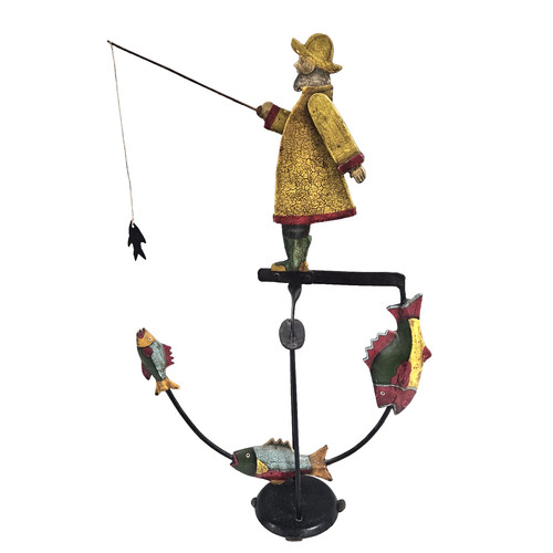 Vintage Authentic Models Balance Toys Fisherman Rustic Metal Folk Art Decor