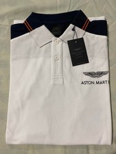 Aston Martin Polo Shirt White Navy Shoulder Detail – Sizes S to XL – New