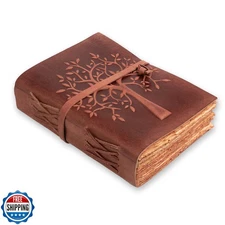 LEATHER VILLAGE Tree of Life Journal - 13 X 8 inches - Red Brown - 200 Antiqu