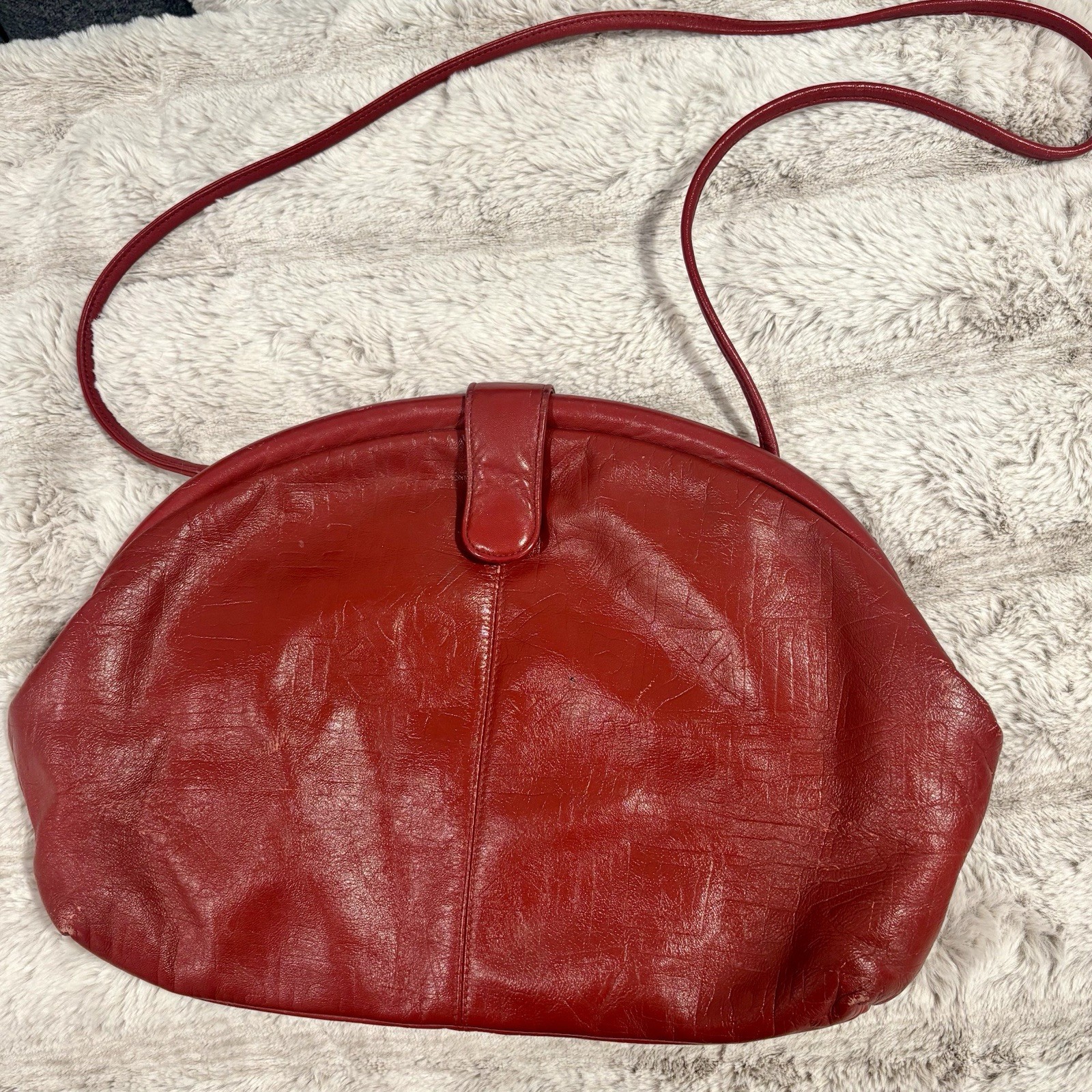 Vintage Red Clemente Convertible Clutch Handbag Genuine Leather Made In Korea