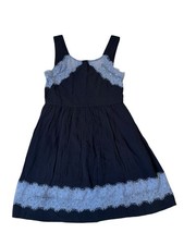 Free People Black Rayon Women's Dress w/ Purple Lace Trim Lined Size Small EUC