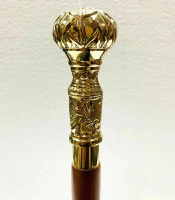 Wooden Walking Cane Stick Vintage Antique Brass Victorian Designer style Handle