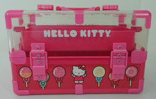 Sanrio Hello Kitty Pink Molded Plastic Train Case Cosmetic Jewelry Organizer