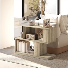 3-Tier S-Shaped Side Table with Storage Shelves for Living Room Bedroom Natural