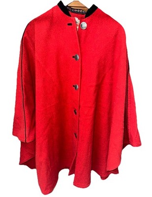 VTG 60s 70s Original Lanz Salzburg Red Wool Shawl Poncho Cape Coat Womens