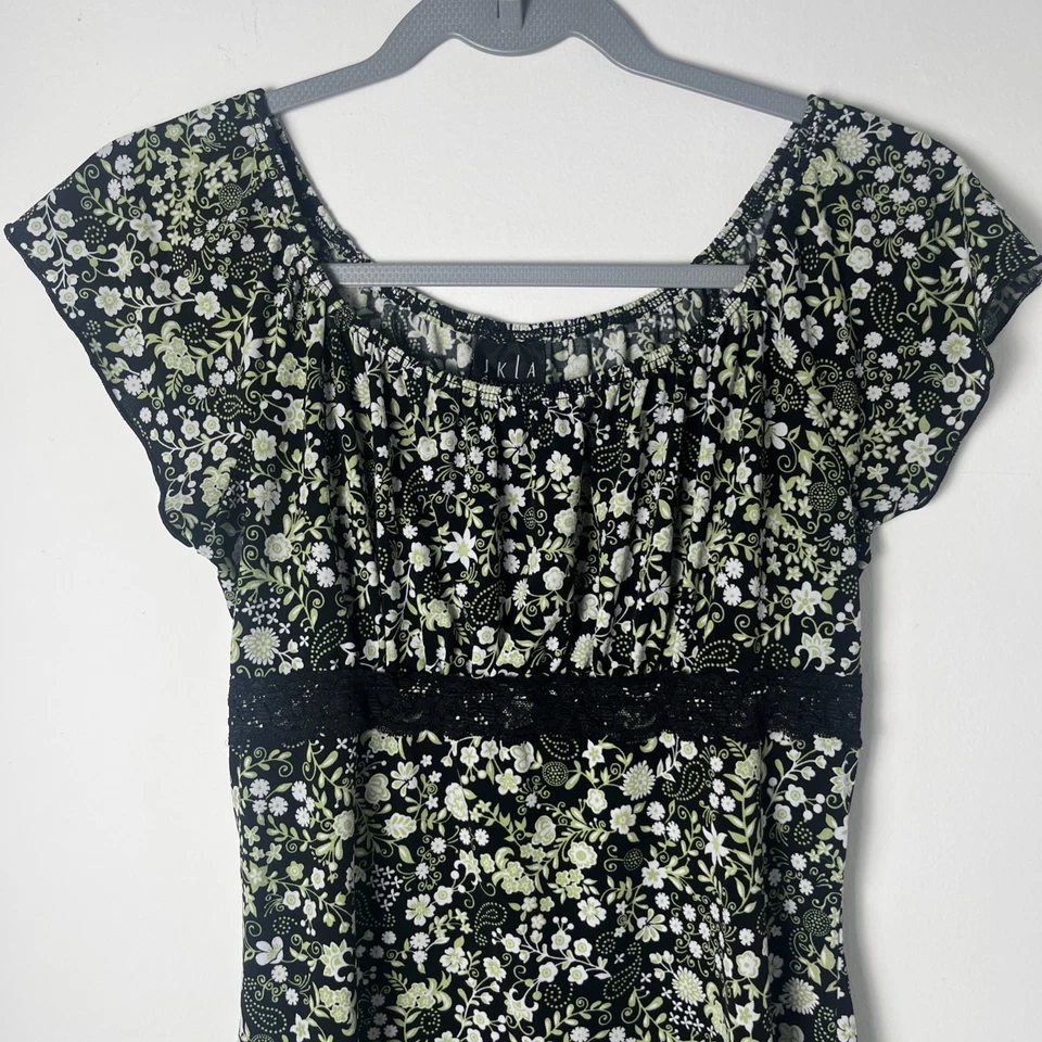 Vtg Y2K Ditsy Floral Sz M Top JKLA California Shirt Babydoll Empire Waist - Image 4 of 4