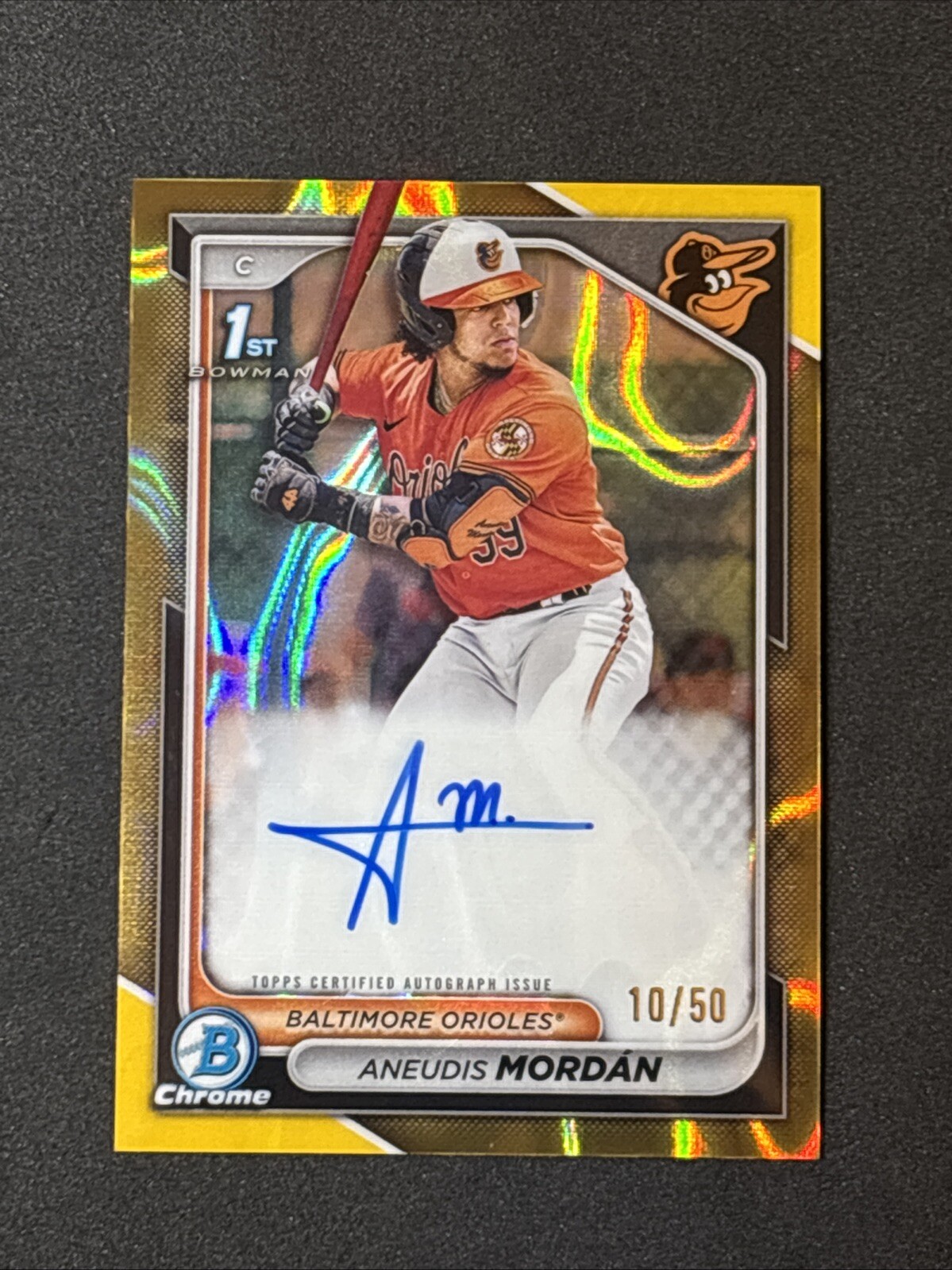 2024 Bowman Chrome 1st Aneudis Mordan /50 Gold Lava Auto #CPA-AMO Orioles