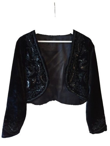 Rare Vintage boho Embroidered Sequin Velvet Bolero Evening Jacket Xmas Party s m - Picture 11 of 18