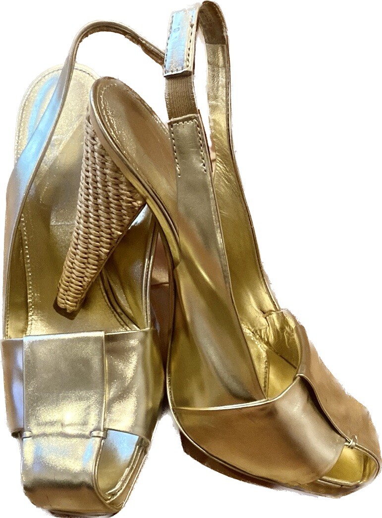 FAVOLOSI SANDALI YVES SAINT LAURENT PELLE ORO CON SCHIENALE UNICI 36 5