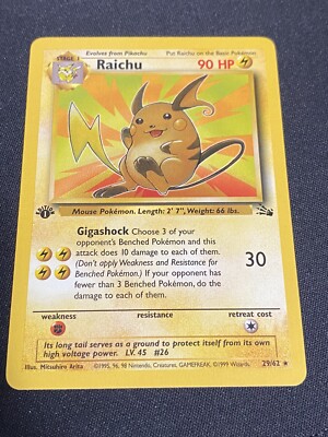RAICHU - 29/62 - 1st Edition Fossil - Rare - Pokemon Card - NM/MINT | eBay