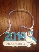 Personalized 2014 Single Snowman Boy Christmas Ornament