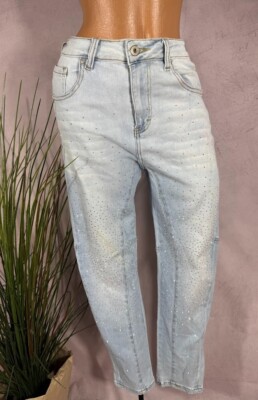 NEW stretch HIGH WAIST jeans denim S. woman rhinestones SW1280 S M