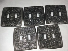 Ornate reclaimed double light Switch cover plate antiqued silver/black  holton