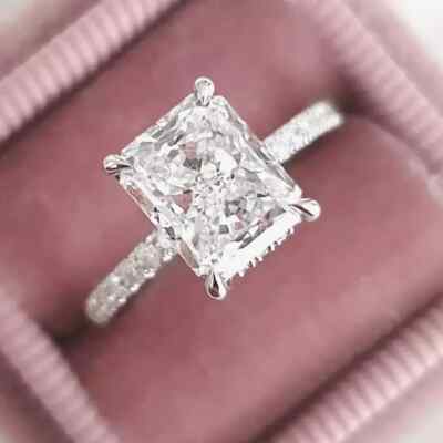 2,56 ctw strahlender Moissanit versteckter Halo Verlobungsring in 14K Weißgold plattiert