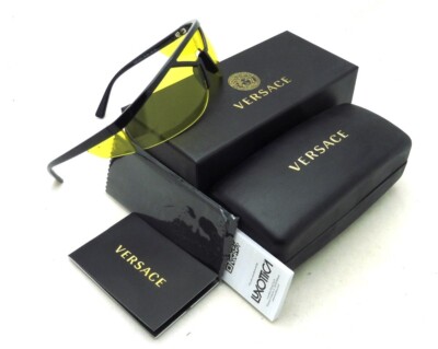 NIB Authentic Versace 4349 Gb1/85-39  Sunglasses Black Frame Yellow Lenses