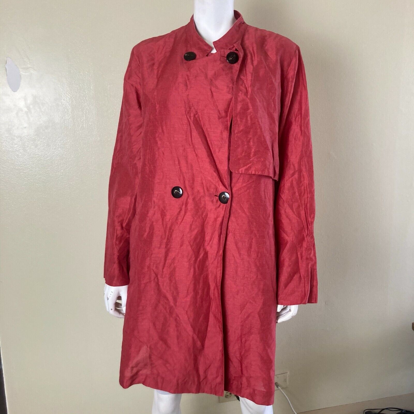 MaxMara Linen Overcoat Jacket Womens XL Red Overs… - image 1
