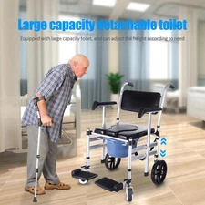 New Shower Wheelchair 17.7in Al Alloy Commode Bathroom Wheelchair For Disabled