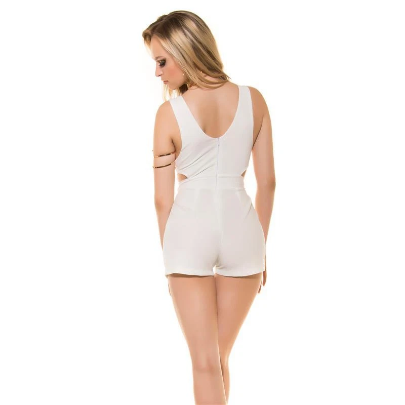 Kurzer Damen Träger-Overall Playsuit mit V-Ausschnitt Weiß #OV479 - Bild 2 von 4