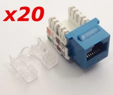 20 Pack Lot - CAT5e RJ45 110 Punch Down Keystone Modular Snap-In Jacks - Blue
