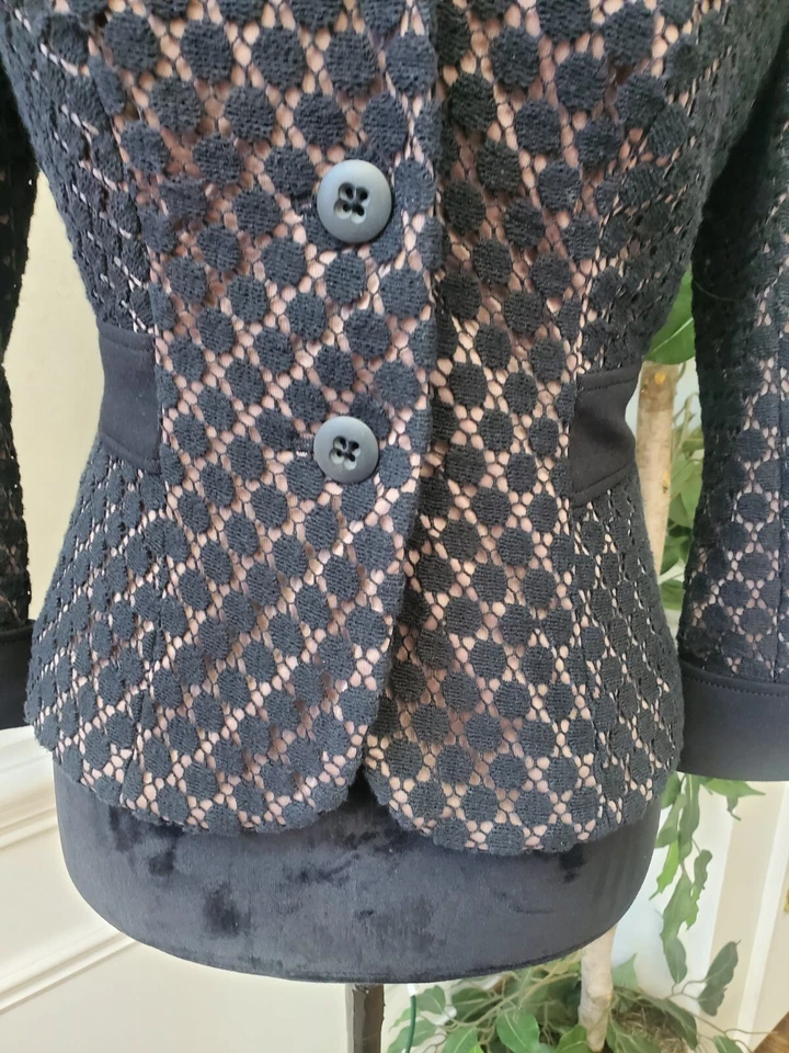 Blazer Kay Unger Mujer Negro Algodón Manga 3/4 Crochet Punto Suizo Elástico Talla 6 Foto 3 de 4