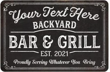 Custom Metal Sign, Bar & Grill Sign, Bar Sign, Backyard Sign, Kitchen Decor Ver3