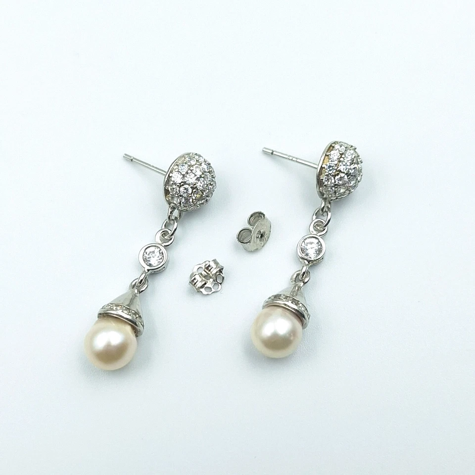 Orecchini Da Donna  Argento 925 Perla 17 MM Australiana Oro Giallo 18 Kt ZIRCONI - Immagine 3 di 4