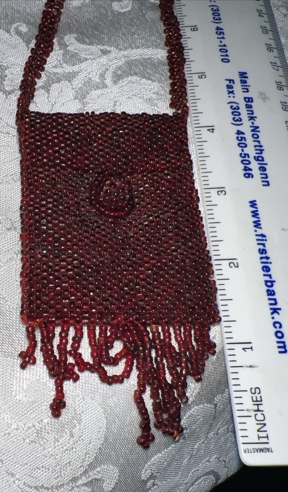 Bright Red Ruby Beaded Antique Victorian Coin, Sh… - image 7