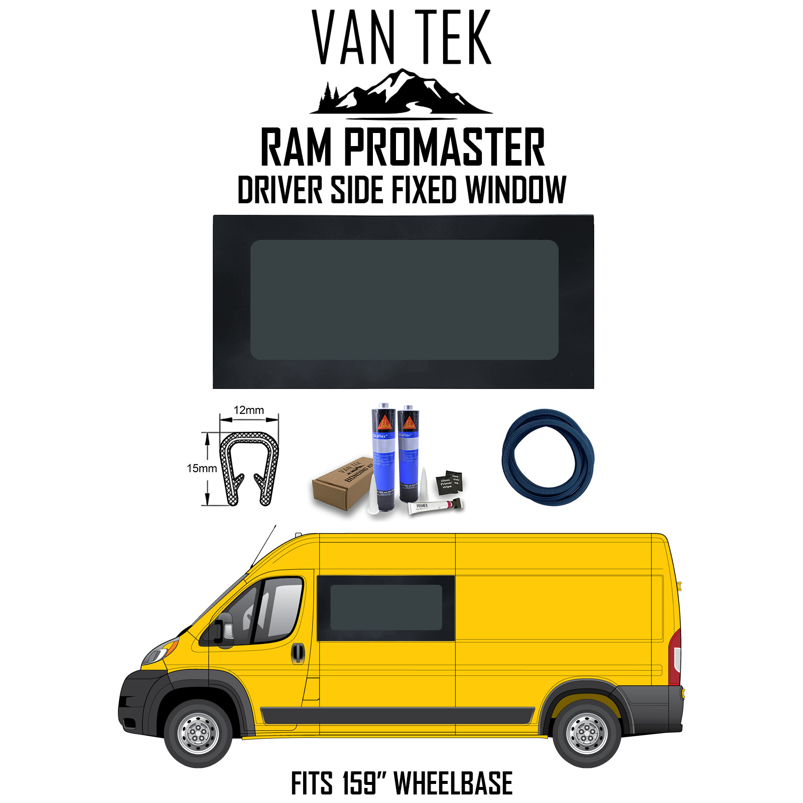 Ram ProMaster 159" L4 Driver Side Solid Window FIT KIT AND U TRIM  2014 - 2026